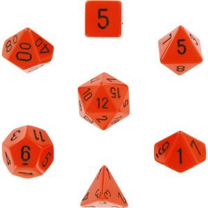 Polyhedral 7-Die Opaque Dice Set - Orange with Black